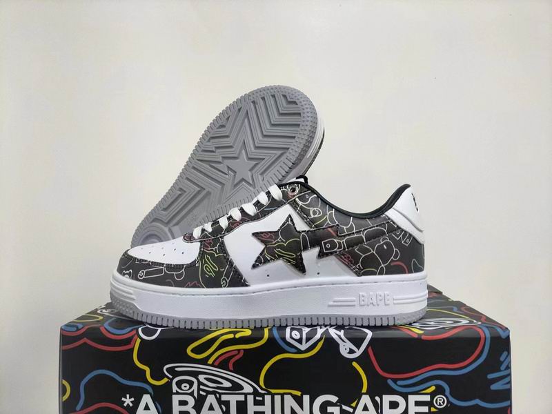 BAPE STA Low-Top Sneakers – Black Graphic/White/Grey