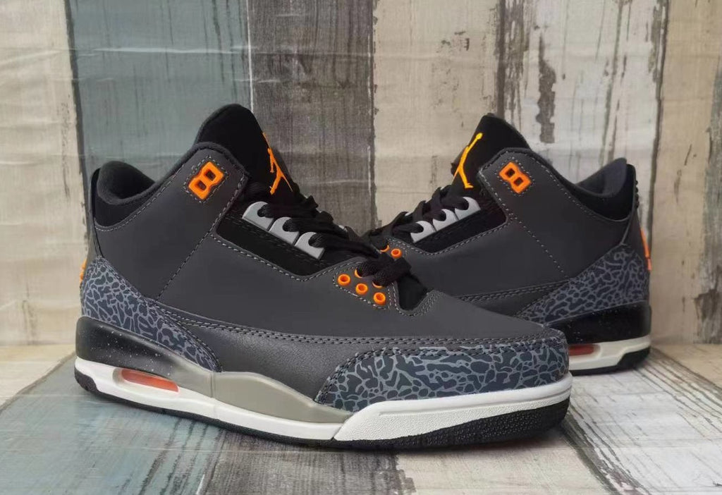 Air Jordan 3 Retro Grey Orange Red Men's Sneakers